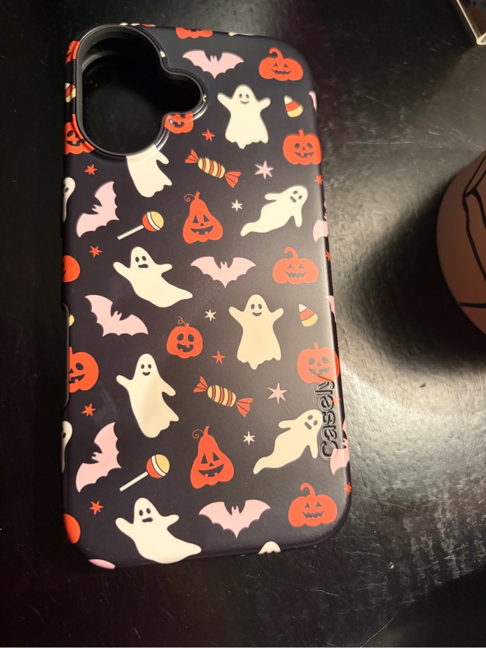 Casetify Black Halloween Ghosts, Pumpkins & Pink Bats Phone Case- 17; never used